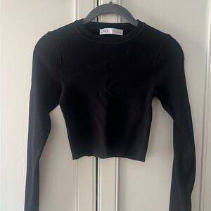 Zara Black Fitted Cropped Long Sleeve